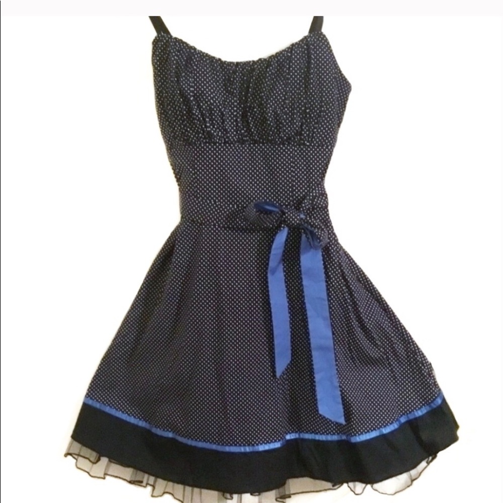 11/12 Jr Dress Black White Blue Midi Fit and Flare